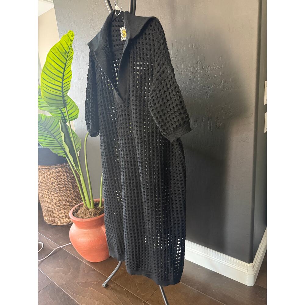 Dressed in LALA Black Open Knit Maxi Dress 🖤 NWT Oversized S/M - Picture 4 of 9